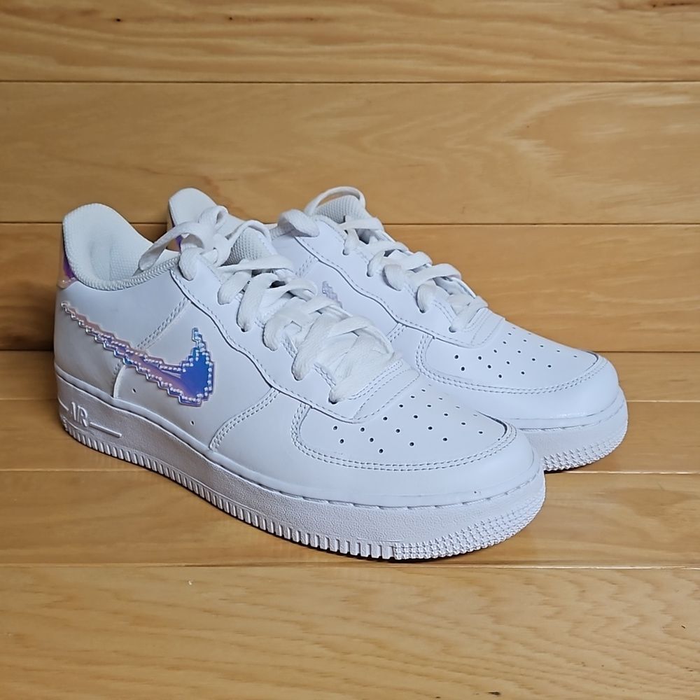 Nike Air Force 1 GS Digital Swoosh White Multi-Color Black CW1577-100 - Picture 2 of 11